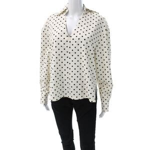 Nevada Love Womens Basic Polka Dot White Collared Long Sleeve Blouse Size M